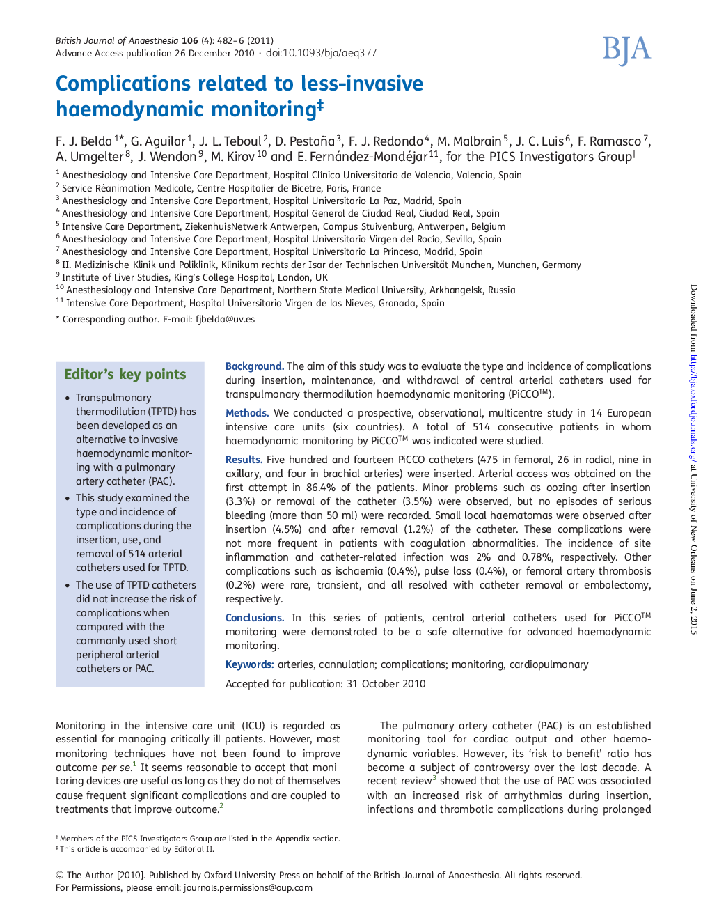 Complications related to less-invasive haemodynamic monitoringâ¡