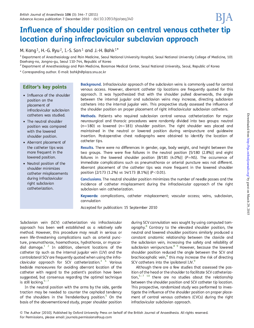 Influence of shoulder position on central venous catheter tip location during infraclavicular subclavian approach