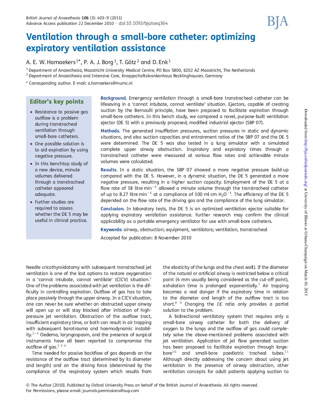 Ventilation through a small-bore catheter: optimizing expiratory ventilation assistance