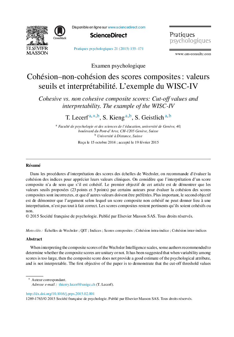 Cohésion–non-cohésion des scores composites : valeurs seuils et interprétabilité. L’exemple du WISC-IV