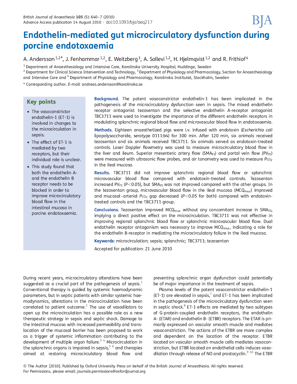 Endothelin-mediated gut microcirculatory dysfunction during porcine endotoxaemia