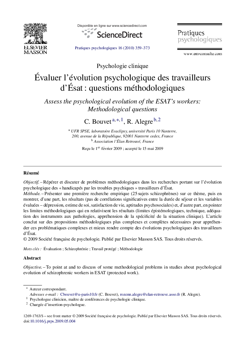 Évaluer l’évolution psychologique des travailleurs d’Ésat : questions méthodologiques