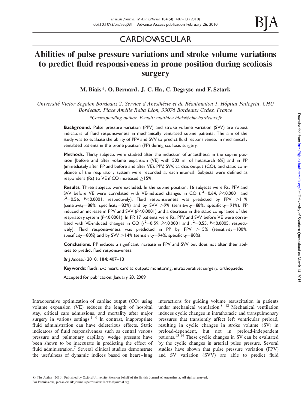 Abilities of pulse pressure variations and stroke volume variations to predict fluid responsiveness in prone position during scoliosis surgery