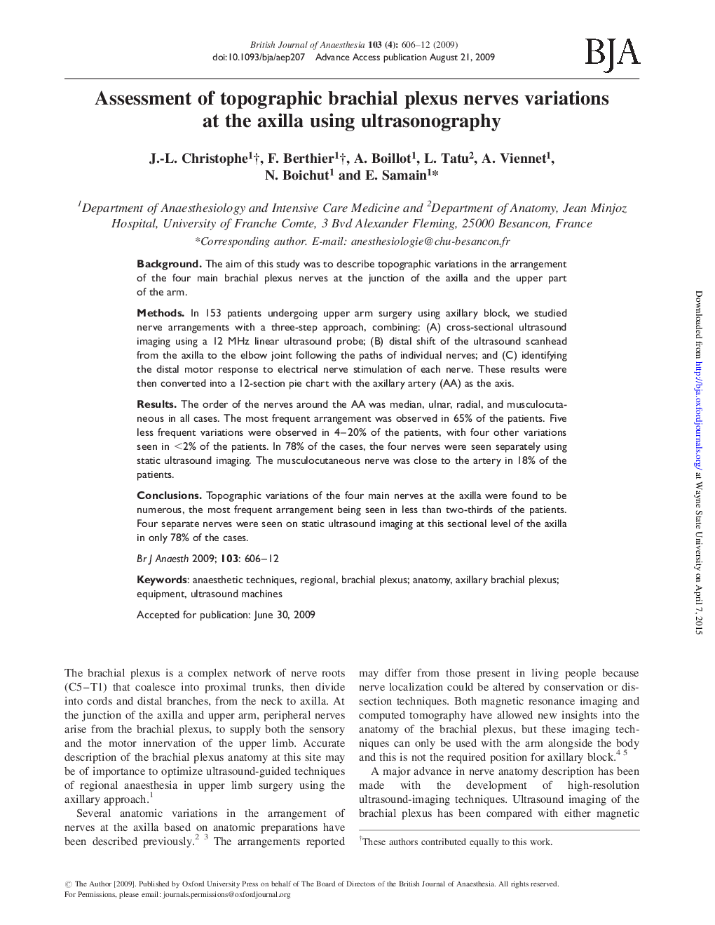 Assessment of topographic brachial plexus nerves variations at the axilla using ultrasonography