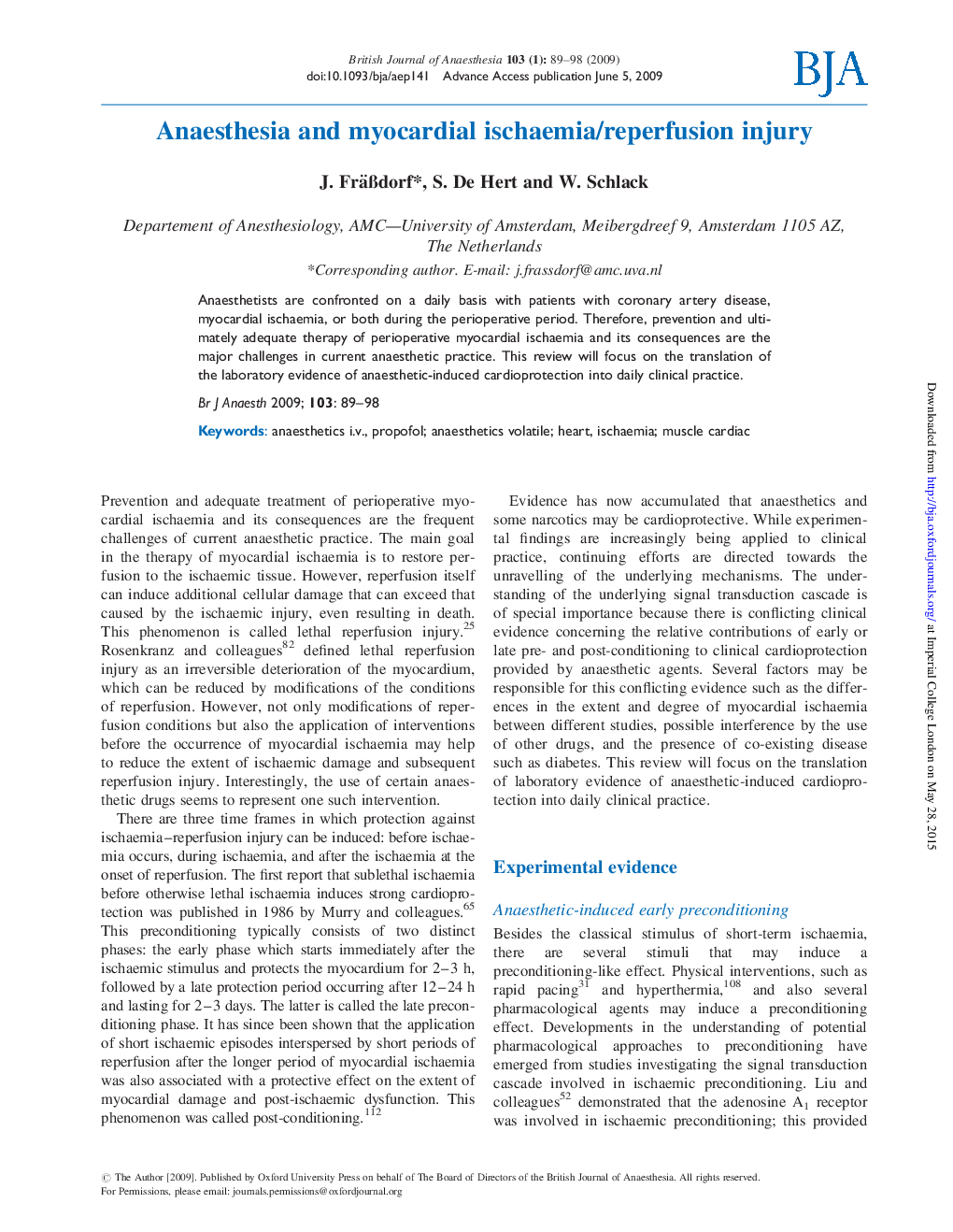 Anaesthesia and myocardial ischaemia/reperfusion injury