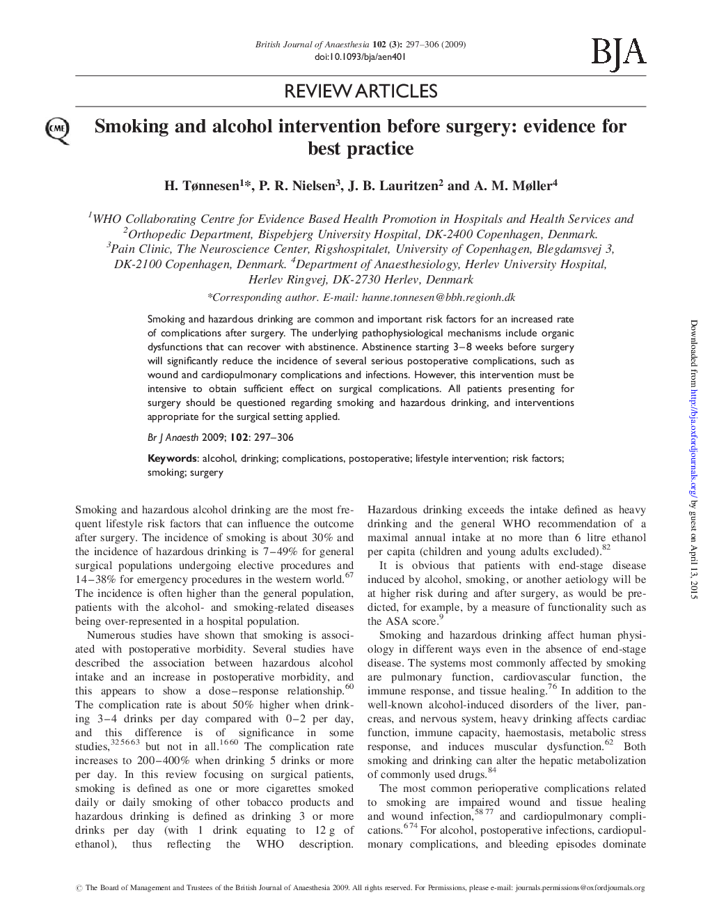 Smoking and alcohol intervention before surgery: evidence for best practice