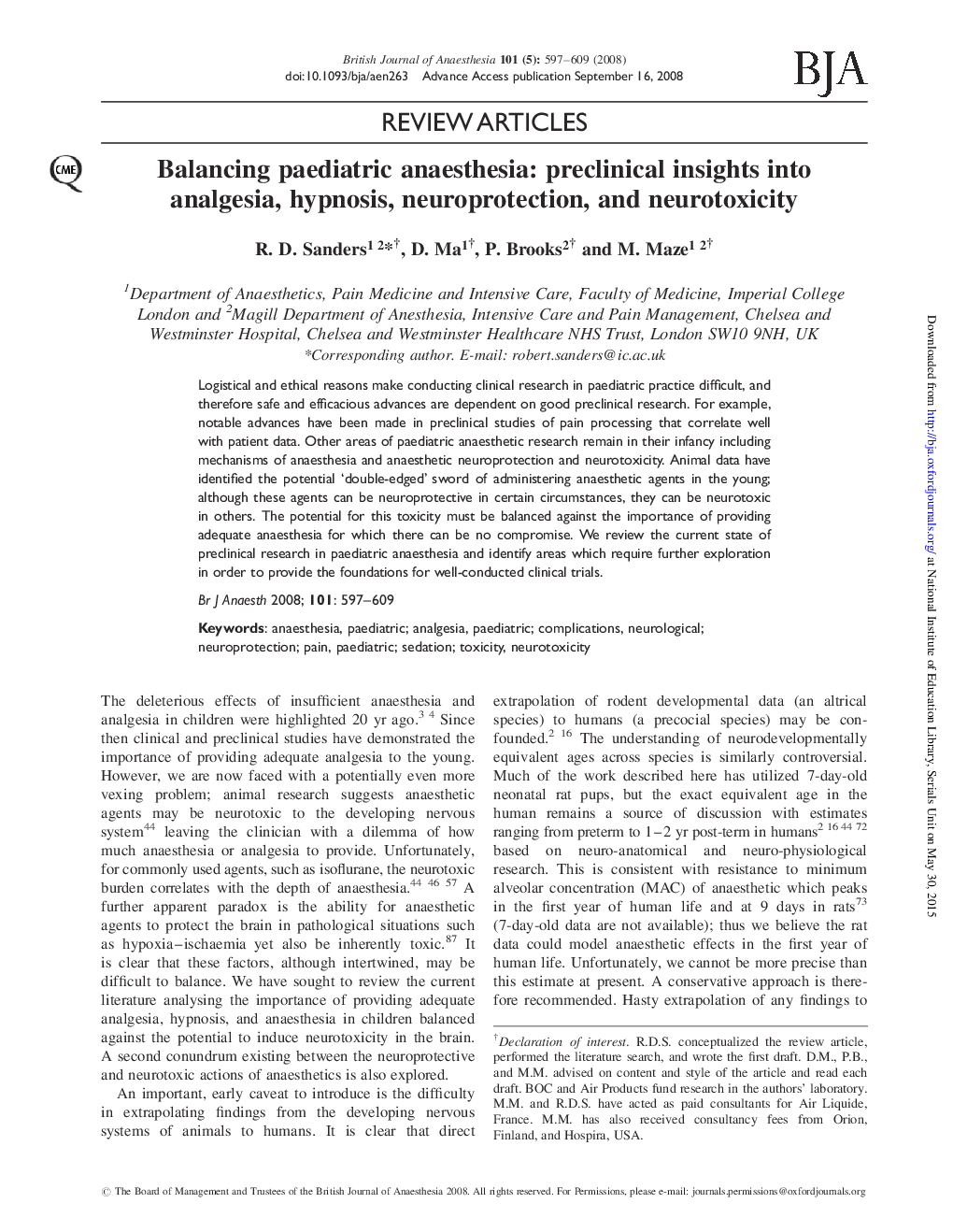 Balancing paediatric anaesthesia: preclinical insights into analgesia, hypnosis, neuroprotection, and neurotoxicity