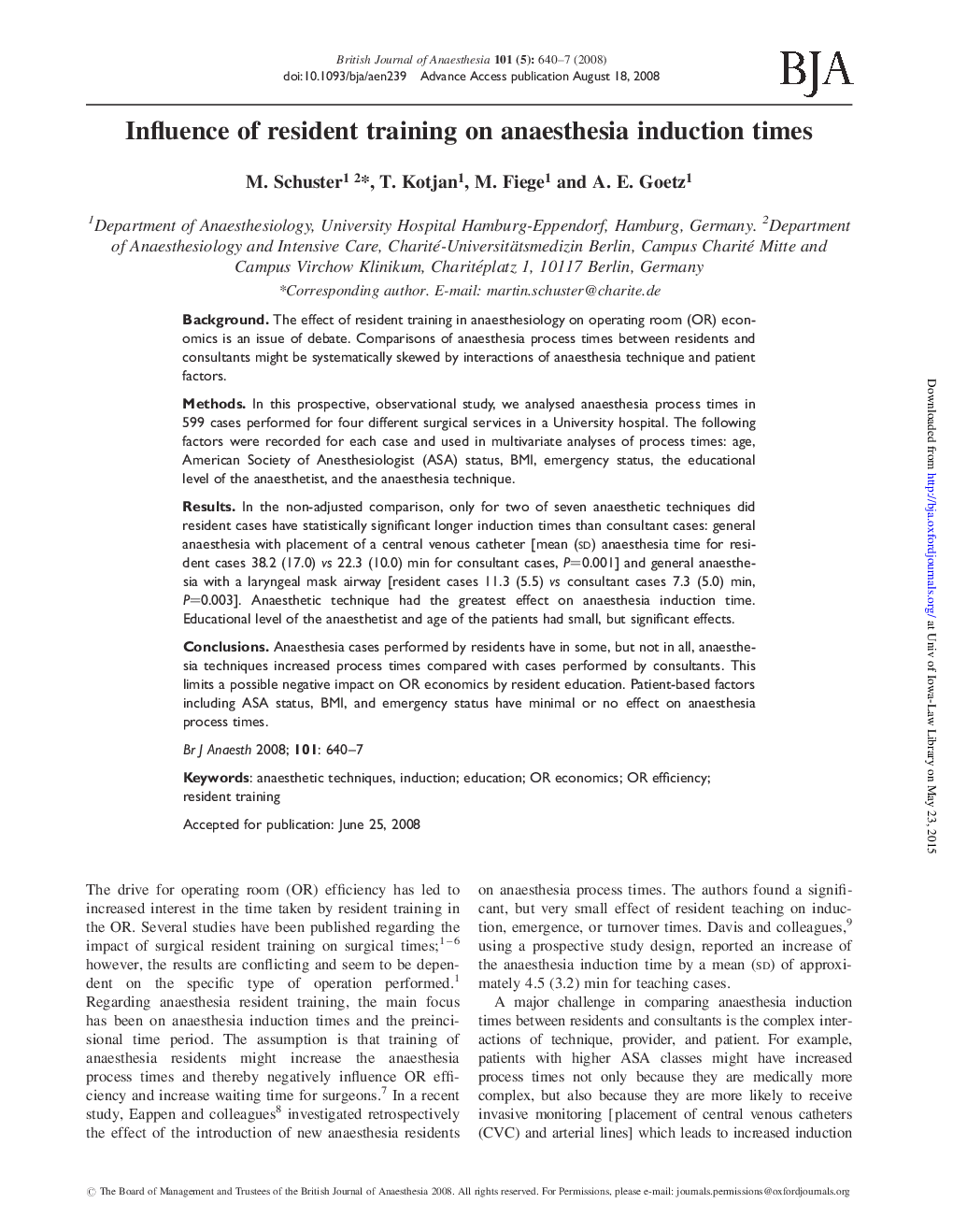 Influence of resident training on anaesthesia induction times