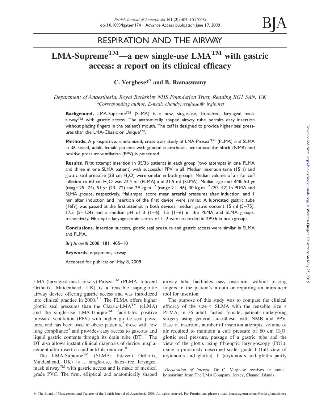 LMA-SupremeTM-a new single-use LMATM with gastric access: a report on its clinical efficacy