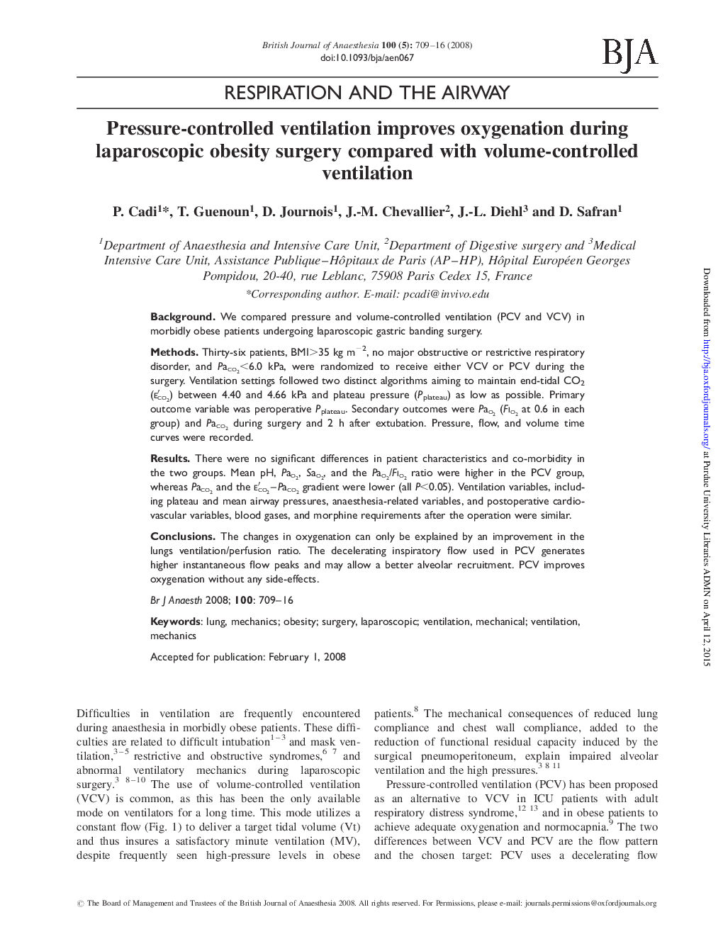 Pressure-controlled ventilation improves oxygenation during laparoscopic obesity surgery compared with volume-controlled ventilation