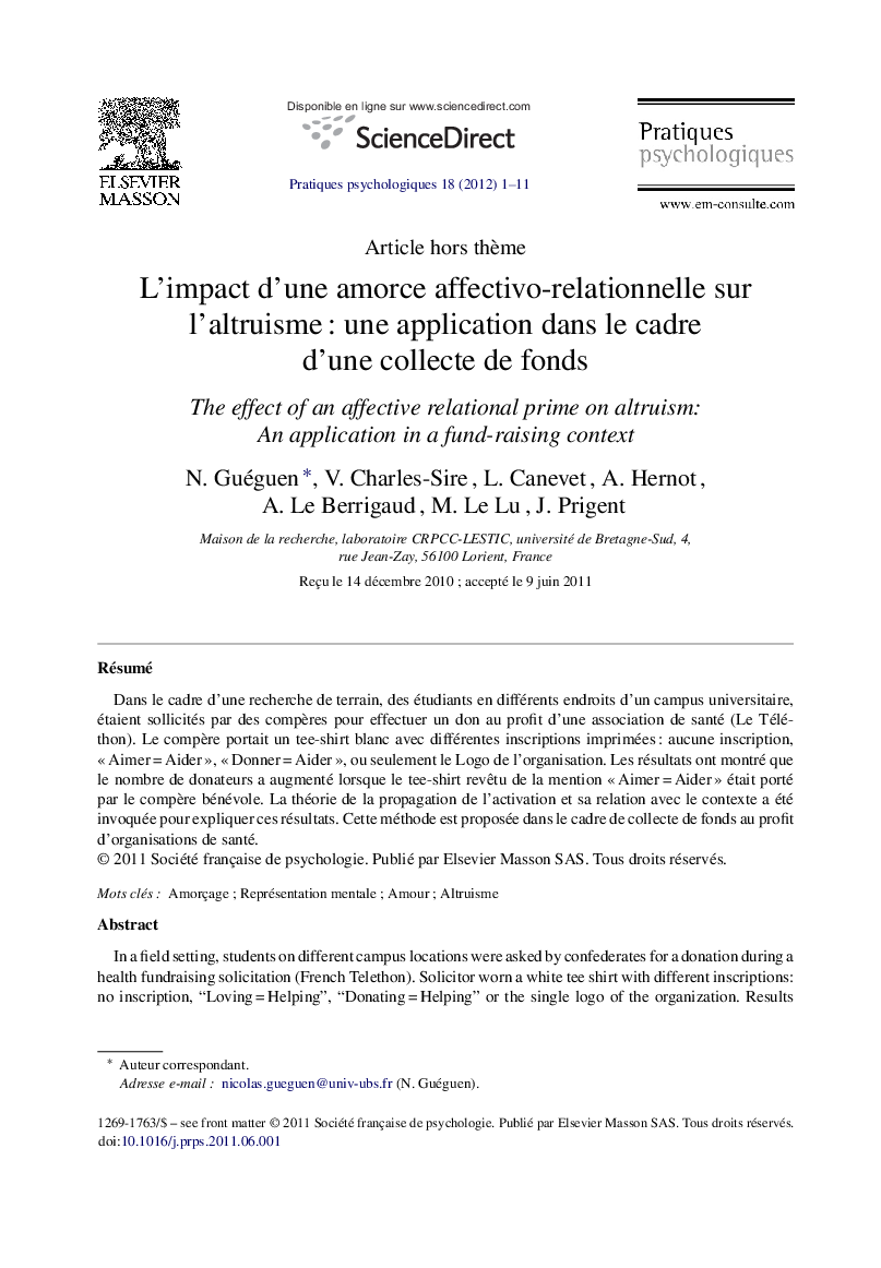 L’impact d’une amorce affectivo-relationnelle sur l’altruisme : une application dans le cadre d’une collecte de fonds