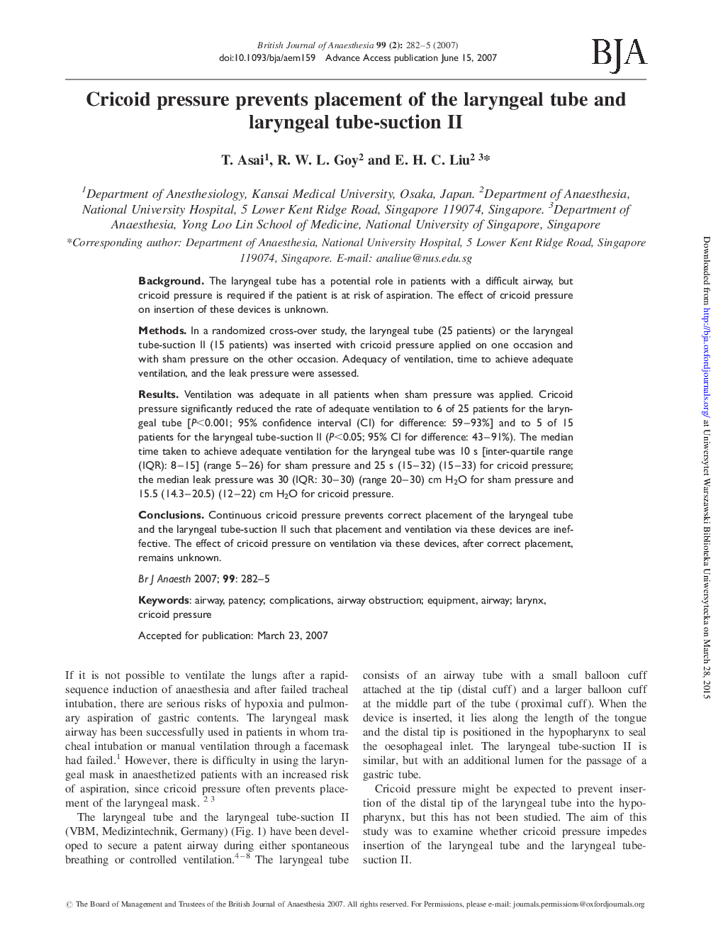 Cricoid pressure prevents placement of the laryngeal tube and laryngeal tube-suction II