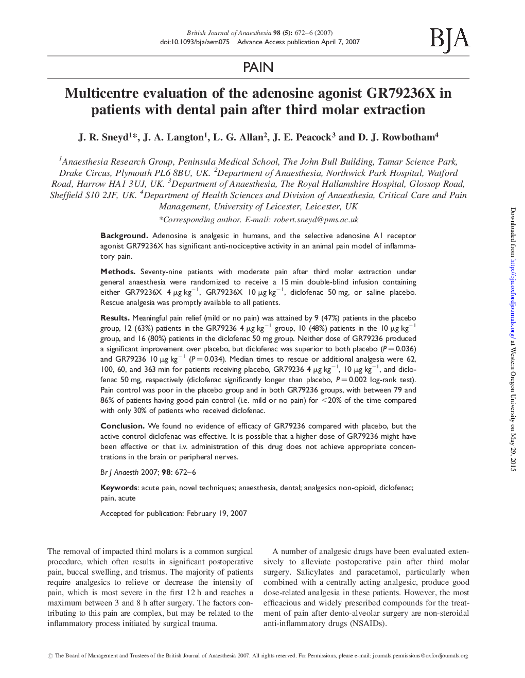 Multicentre evaluation of the adenosine agonist GR79236X in patients with dental pain after third molar extraction