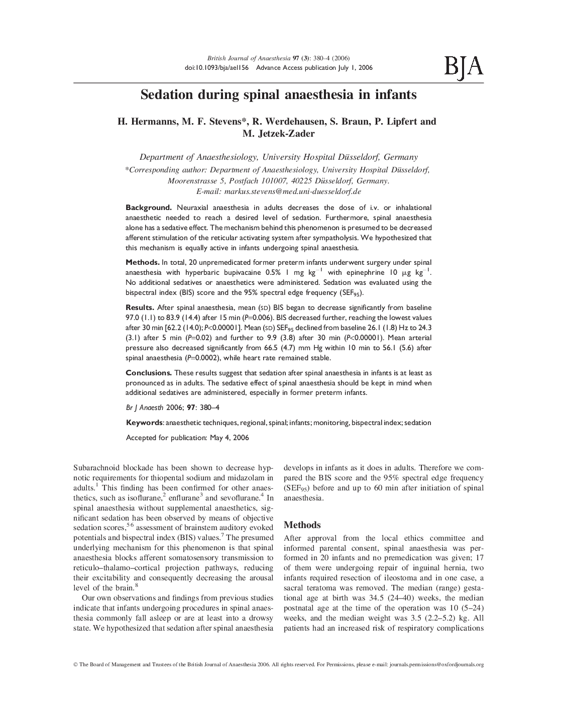 Sedation during spinal anaesthesia in infants