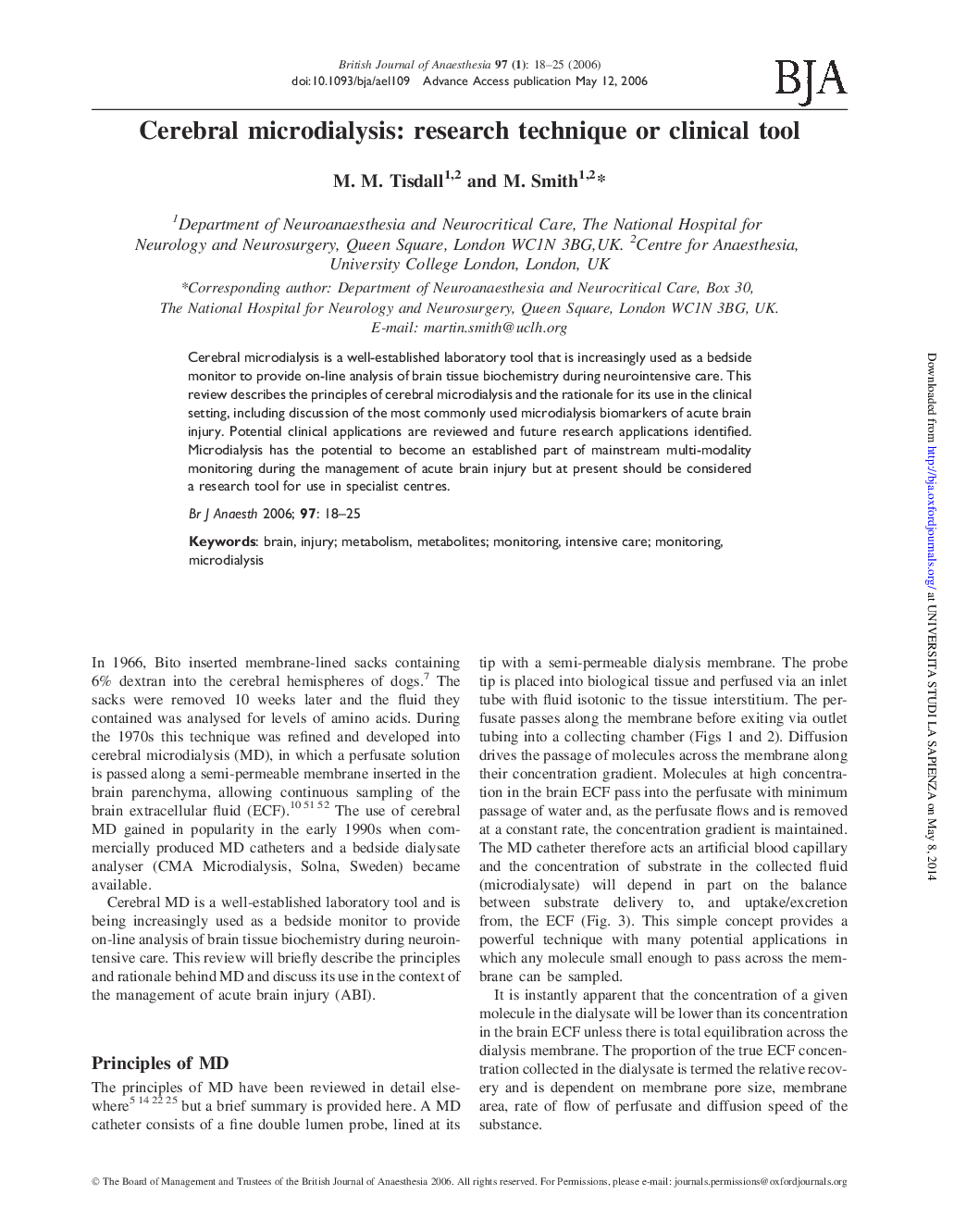 Cerebral microdialysis: research technique or clinical tool