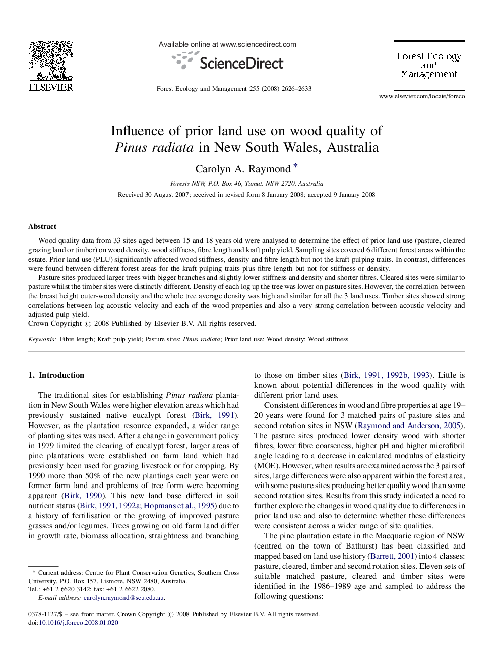 عکس صفحه اول مقاله: Influence of prior land use on wood quality of Pinus radiata in New South Wales, Australia Influence of prior land use on wood quality of Pinus radiata in New South Wales, Australia