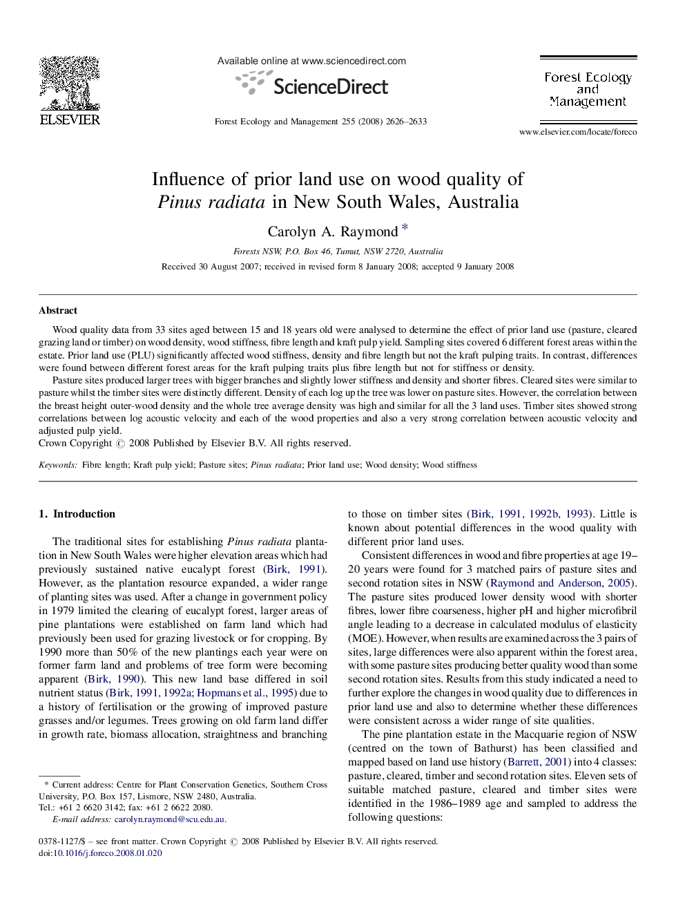 Influence of prior land use on wood quality of Pinus radiata in New South Wales, Australia