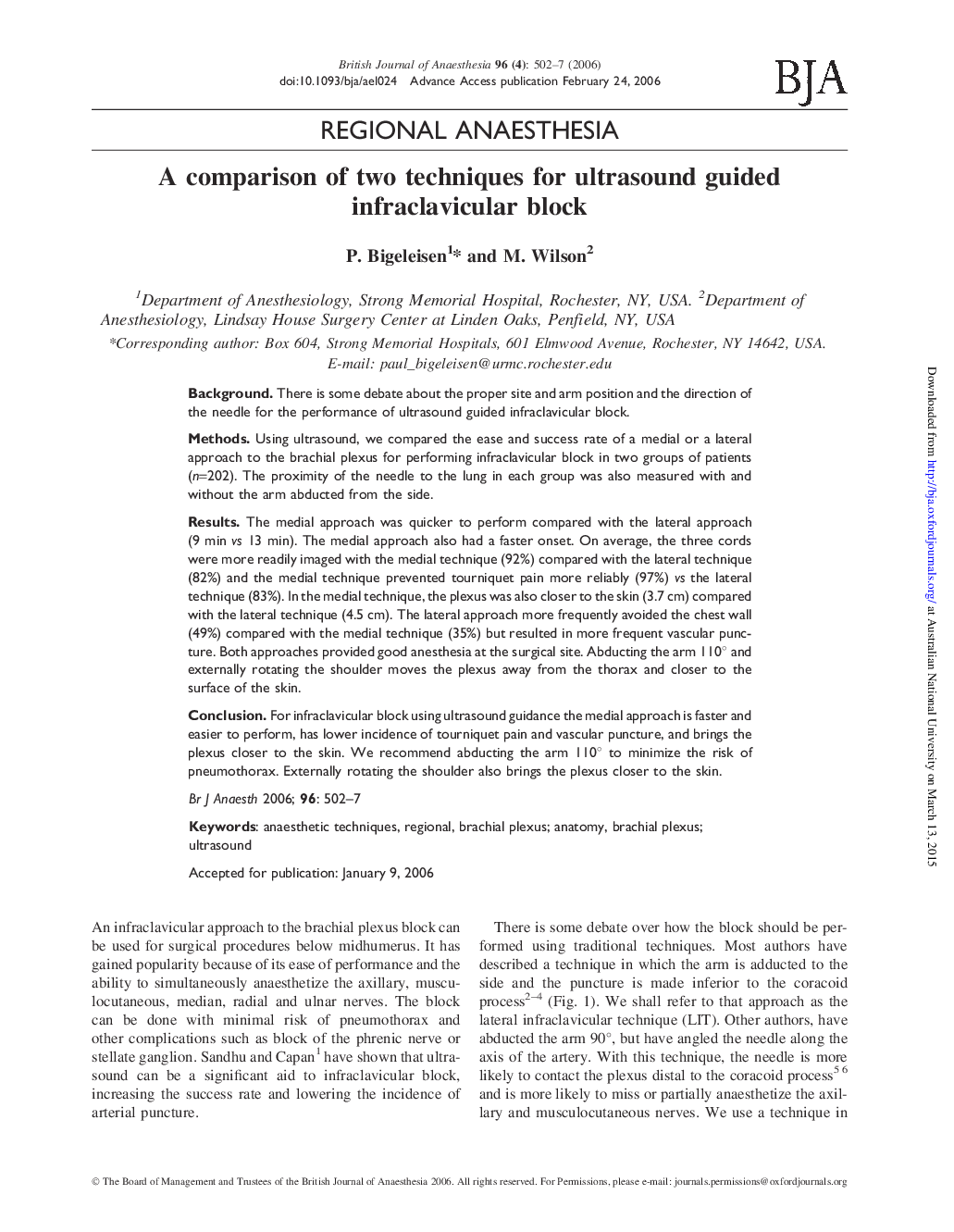 عکس صفحه اول مقاله: A comparison of two techniques for ultrasound guided infraclavicular block A comparison of two techniques for ultrasound guided infraclavicular block