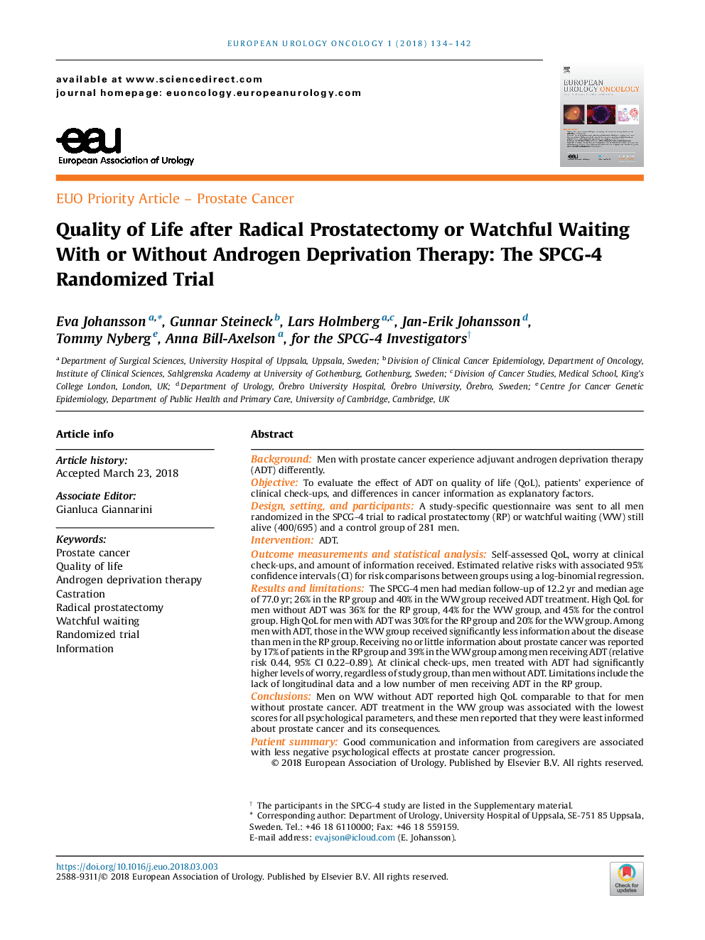 Quality of Life after Radical Prostatectomy or Watchful Waiting With or Without Androgen Deprivation Therapy: The SPCG-4 Randomized Trial