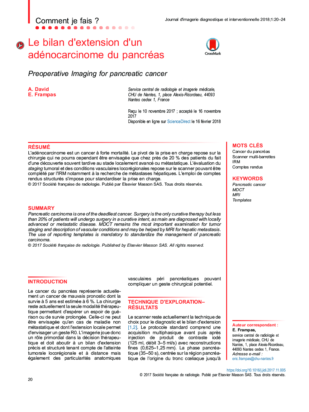 Le bilan d'extension d'un adénocarcinome du pancréas