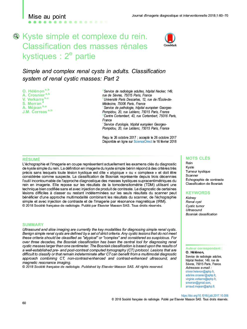 Kyste simple et complexe du rein. Classification des masses rénales kystiquesÂ : 2e partie