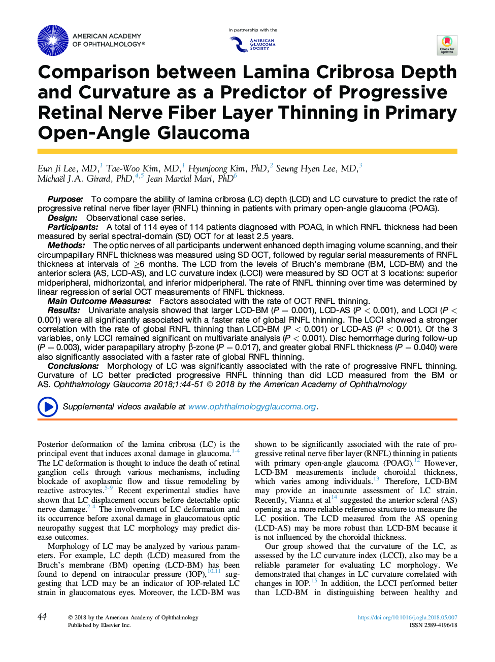 Comparison between Lamina Cribrosa Depth and Curvature as a Predictor of Progressive Retinal Nerve Fiber Layer Thinning in Primary Open-Angle Glaucoma