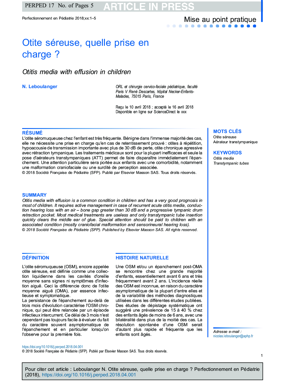 Otite séreuse, quelle prise en chargeÂ ?