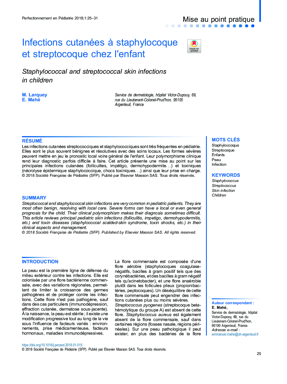 Infections cutanées Ã  staphylocoque et streptocoque chez l'enfant