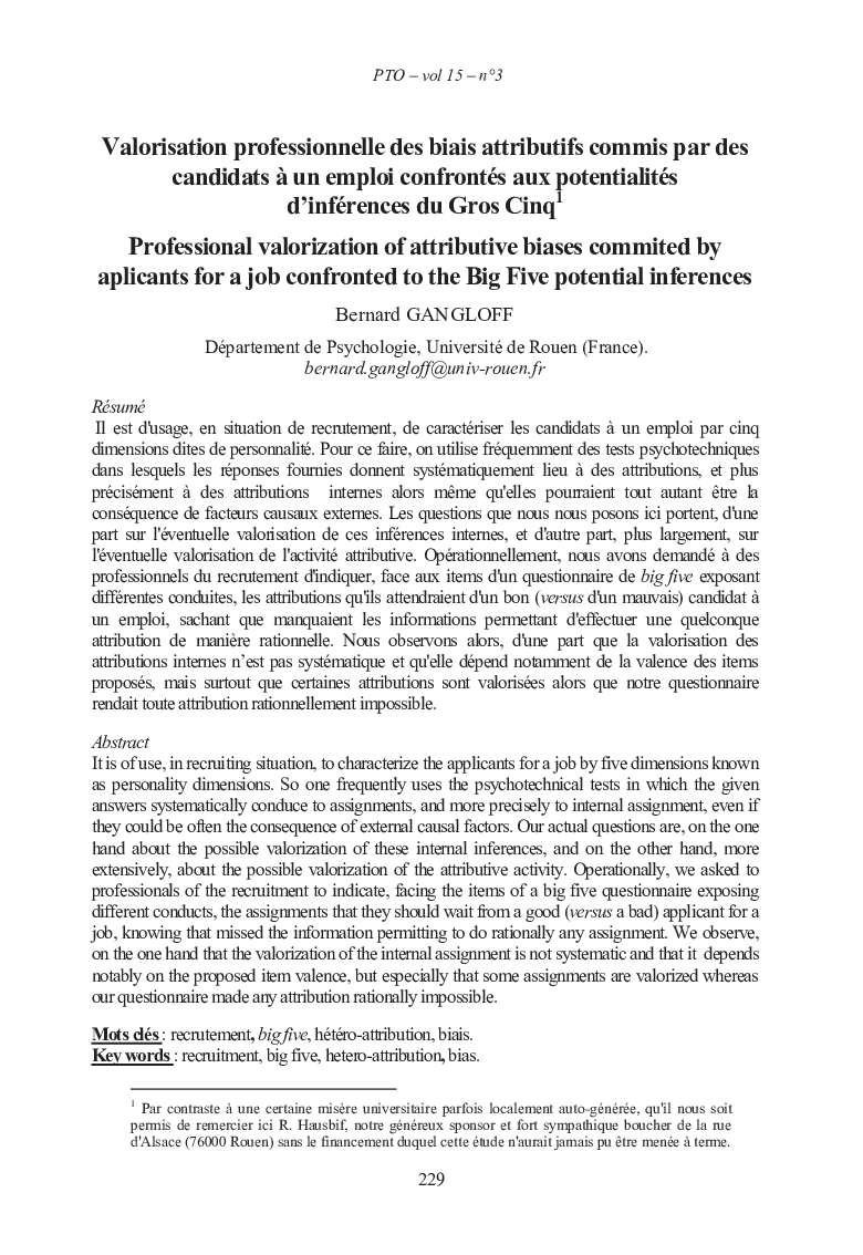 Valorisation professionnelle des biais attributifs commis par des candidats à un emploi confrontés aux potentialités d’inférences du Gros Cinq1
