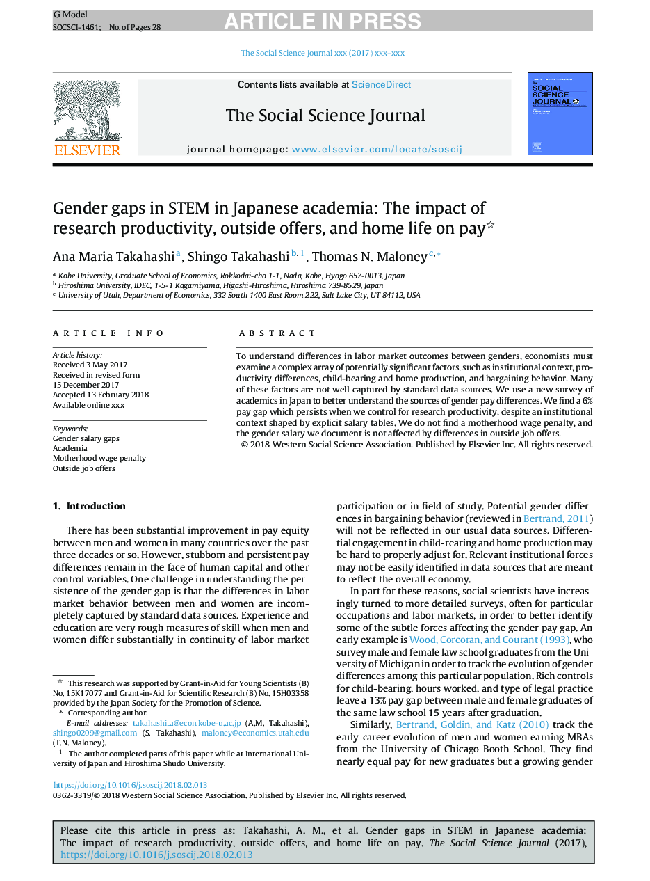 Gender gaps in STEM in Japanese academia: The impact of research productivity, outside offers, and home life on pay