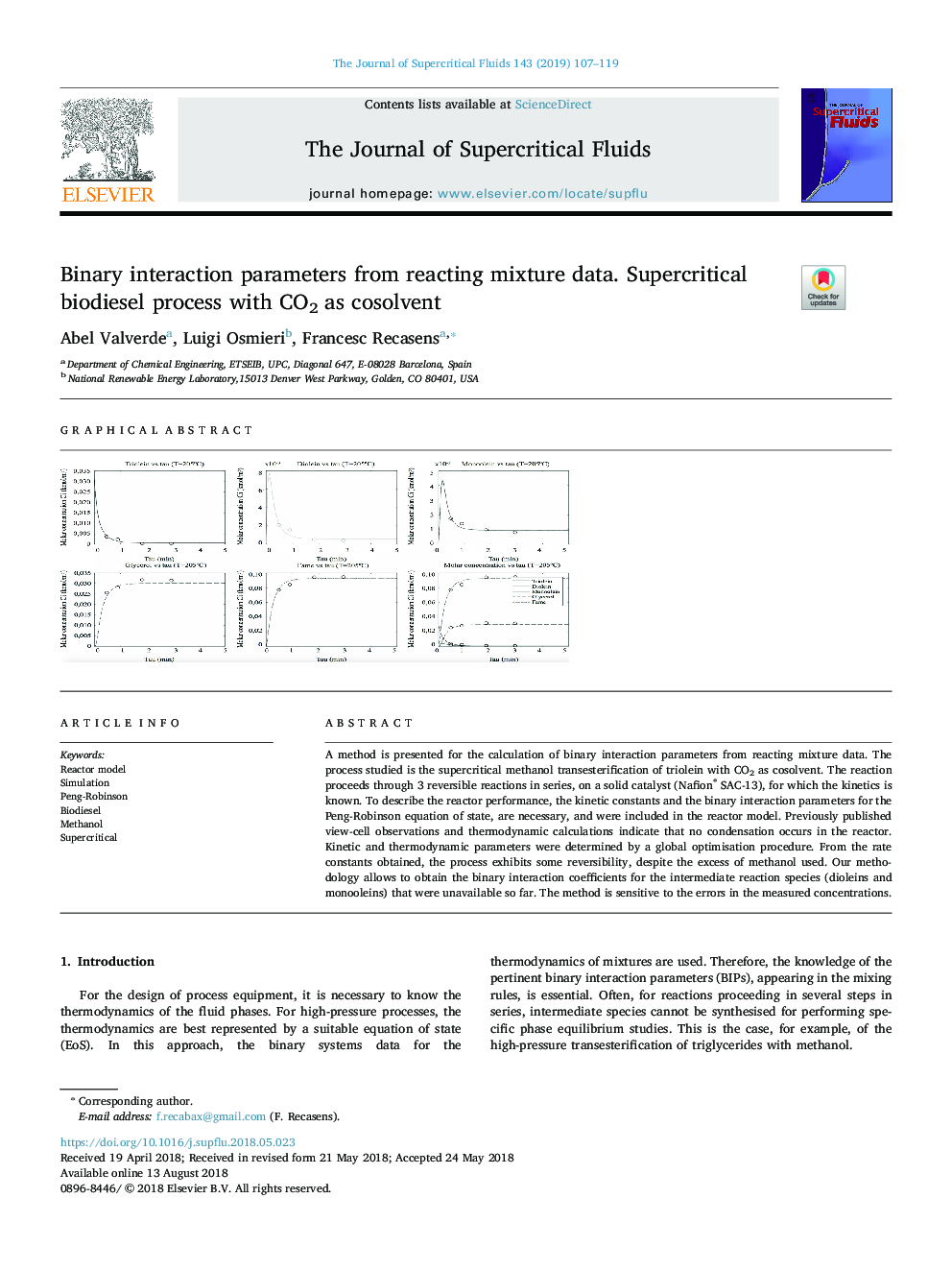 Binary interaction parameters from reacting mixture data. Supercritical biodiesel process with CO2 as cosolvent