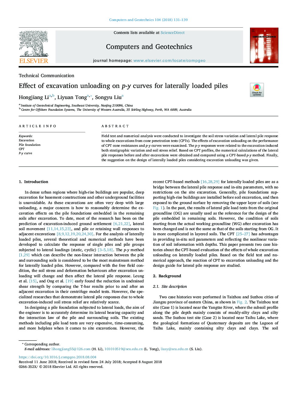 Effect of excavation unloading on p-y curves for laterally loaded piles