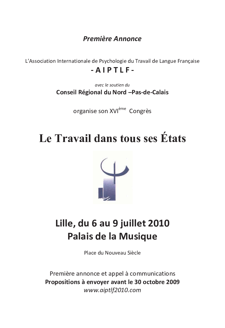 عکس صفحه اول مقاله: XVIème Congrès de l'AIPTLF: Le Travail dans tous ses Ãtats XVIème Congrès de l'AIPTLF: Le Travail dans tous ses Ãtats