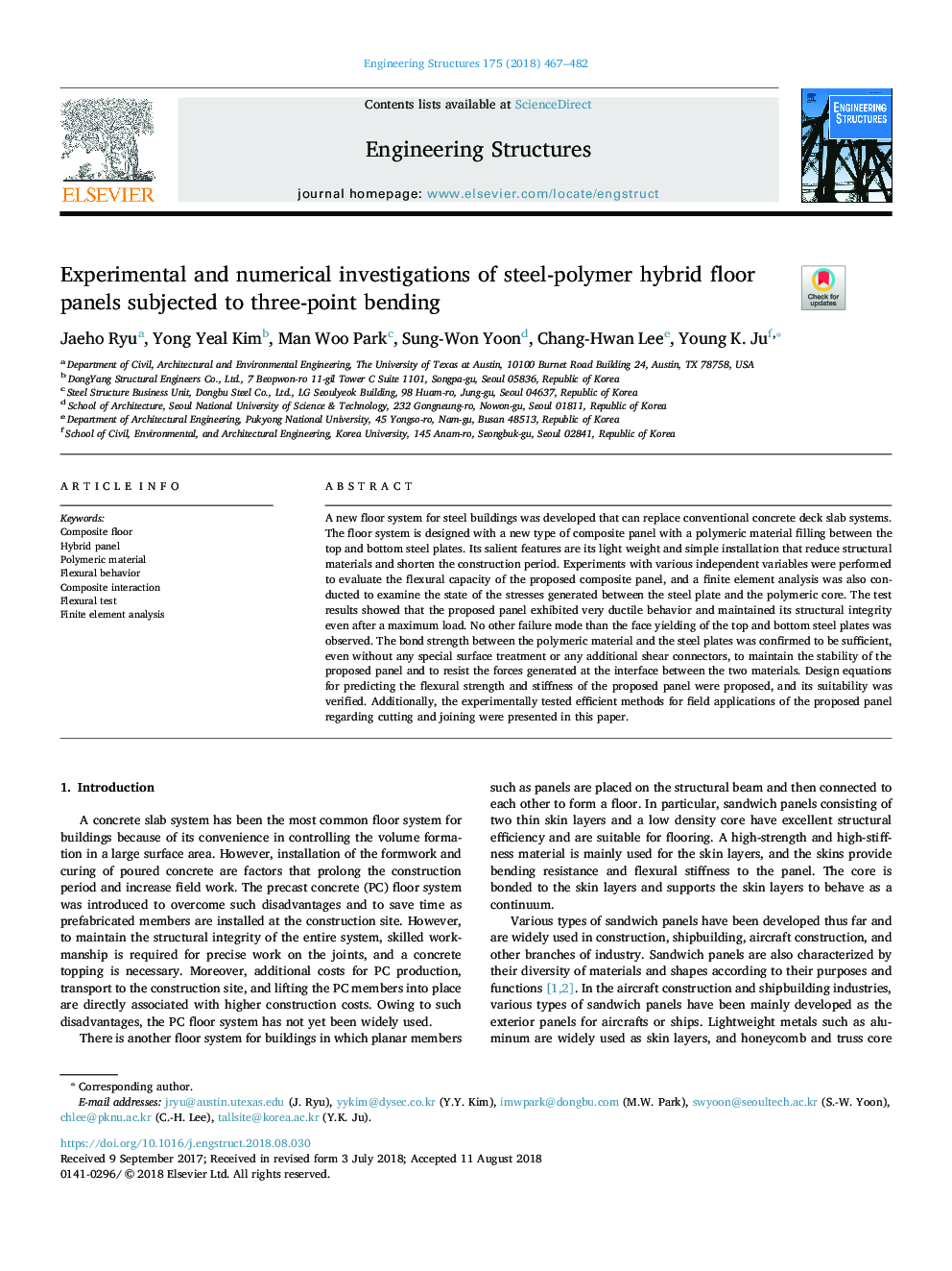 Experimental and numerical investigations of steel-polymer hybrid floor panels subjected to three-point bending