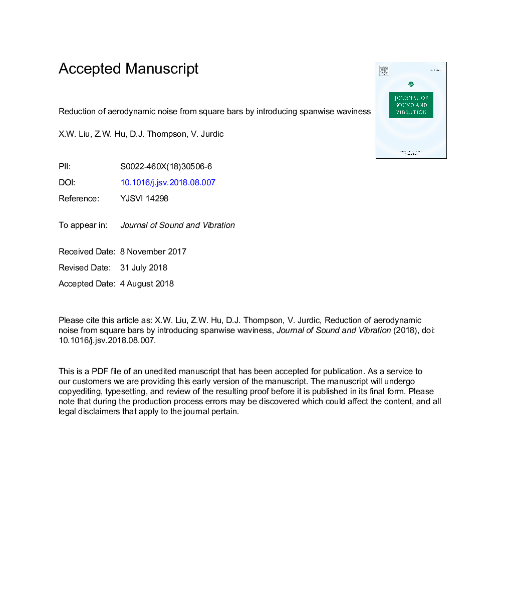 Reduction of aerodynamic noise from square bars by introducing spanwise waviness