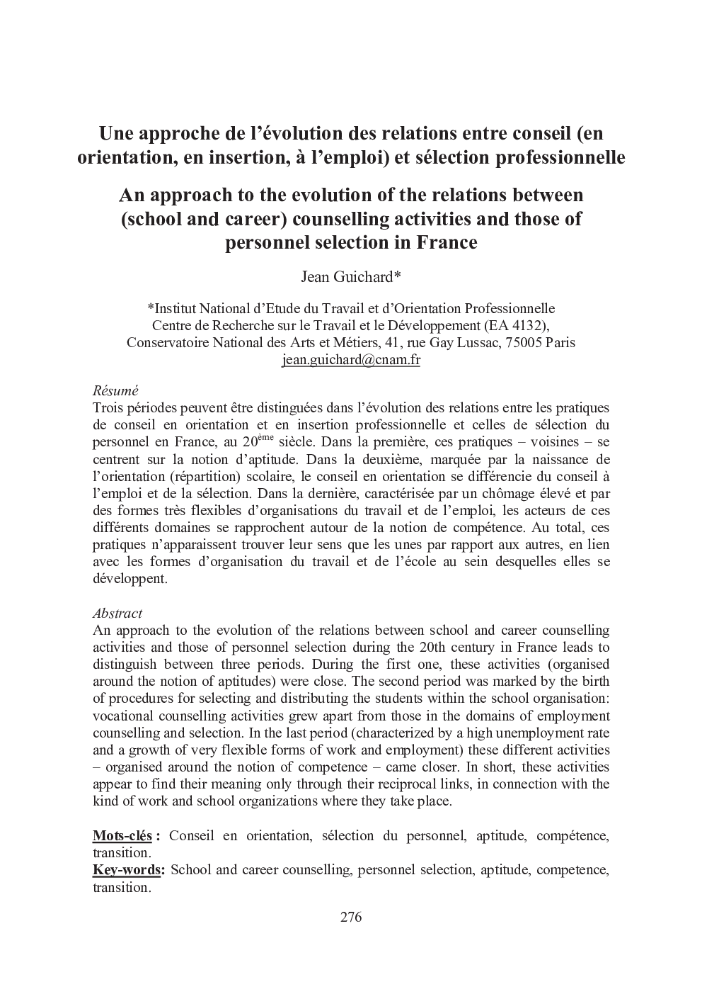 Une approche de l’évolution des relations entre conseil (en orientation, en insertion, à l’emploi) et sélection professionnelle