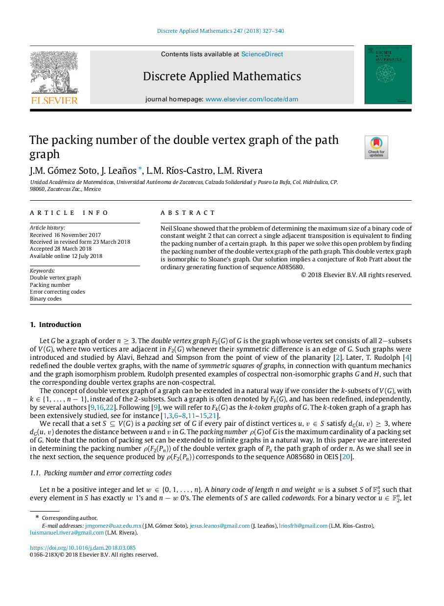 The packing number of the double vertex graph of the path graph