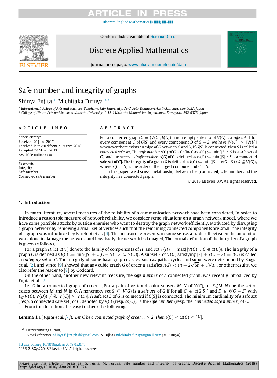 Safe number and integrity of graphs