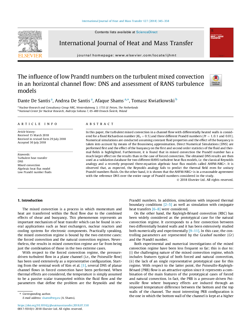 The influence of low Prandtl numbers on the turbulent mixed convection in an horizontal channel flow: DNS and assessment of RANS turbulence models