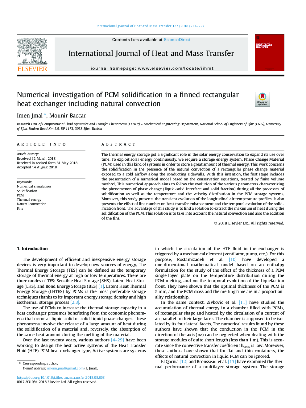 Numerical investigation of PCM solidification in a finned rectangular heat exchanger including natural convection