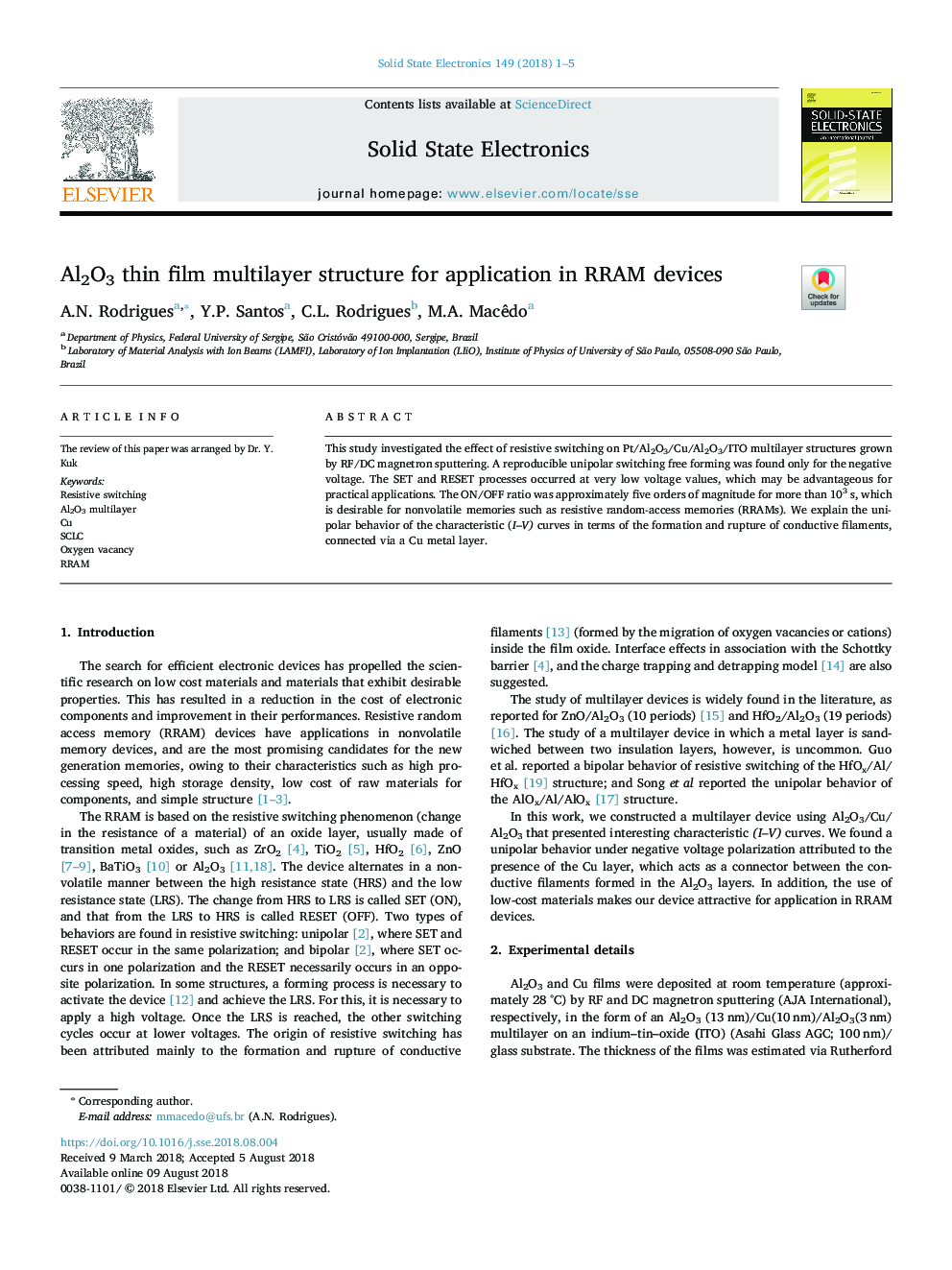 Al2O3 thin film multilayer structure for application in RRAM devices