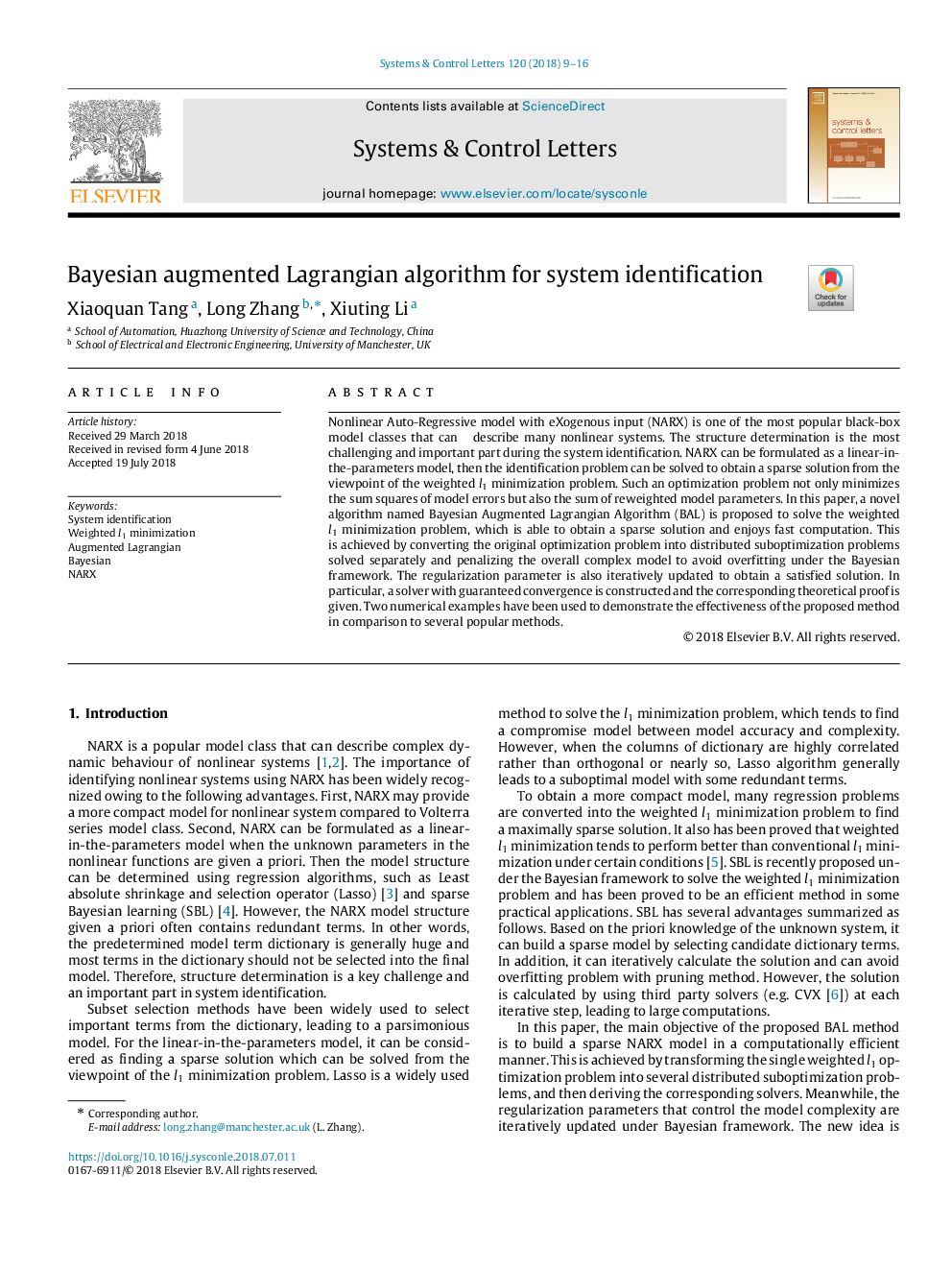 Bayesian augmented Lagrangian algorithm for system identification