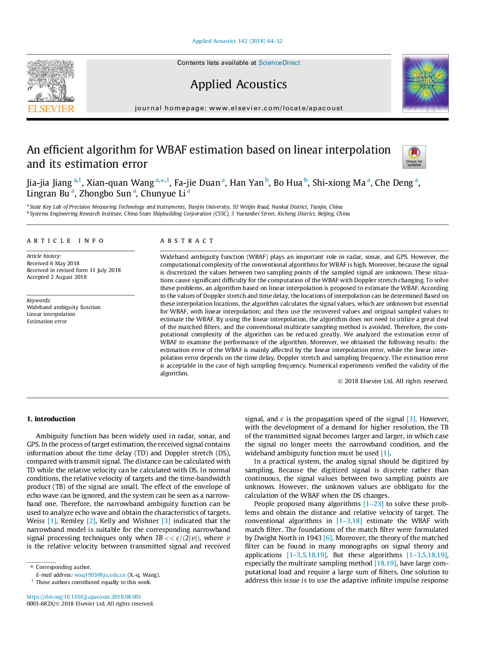 An efficient algorithm for WBAF estimation based on linear interpolation and its estimation error