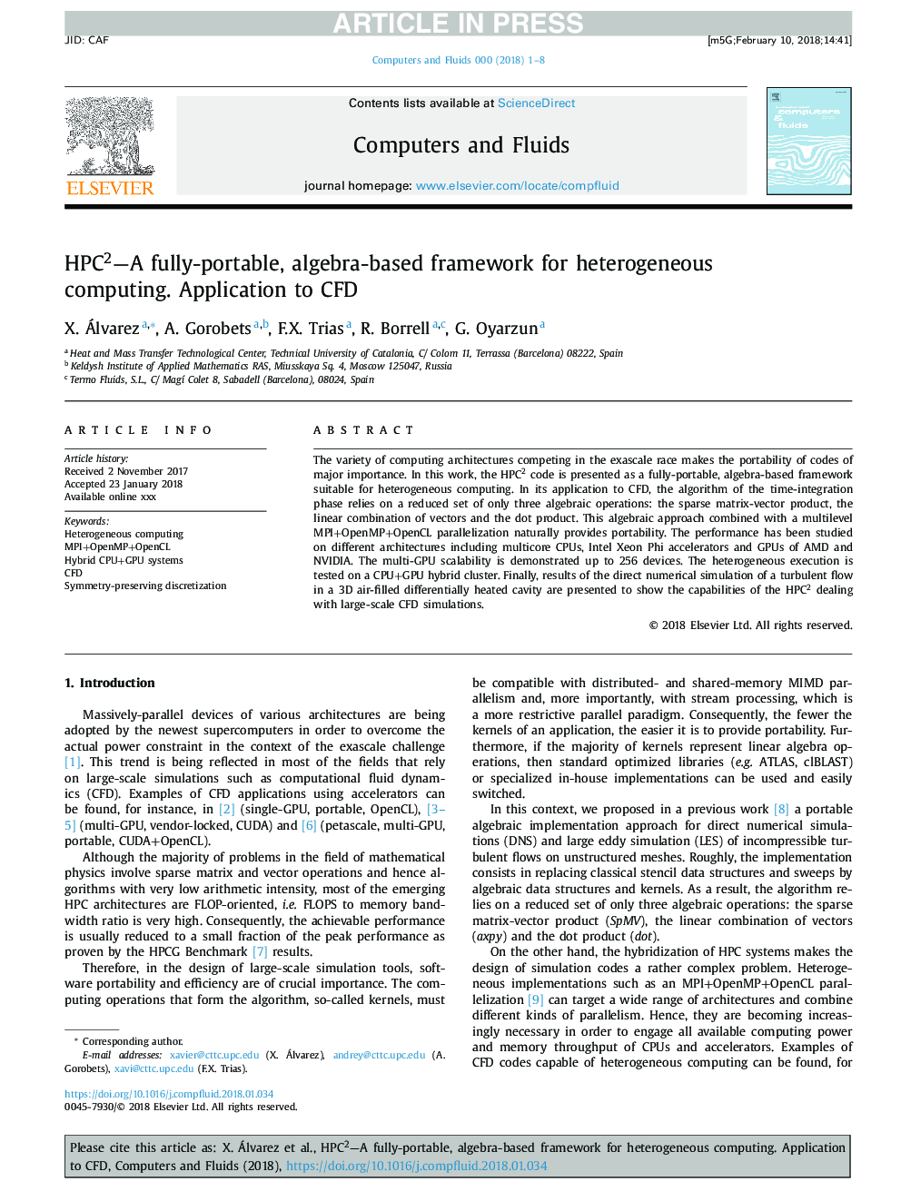 HPC2-A fully-portable, algebra-based framework for heterogeneous computing. Application to CFD