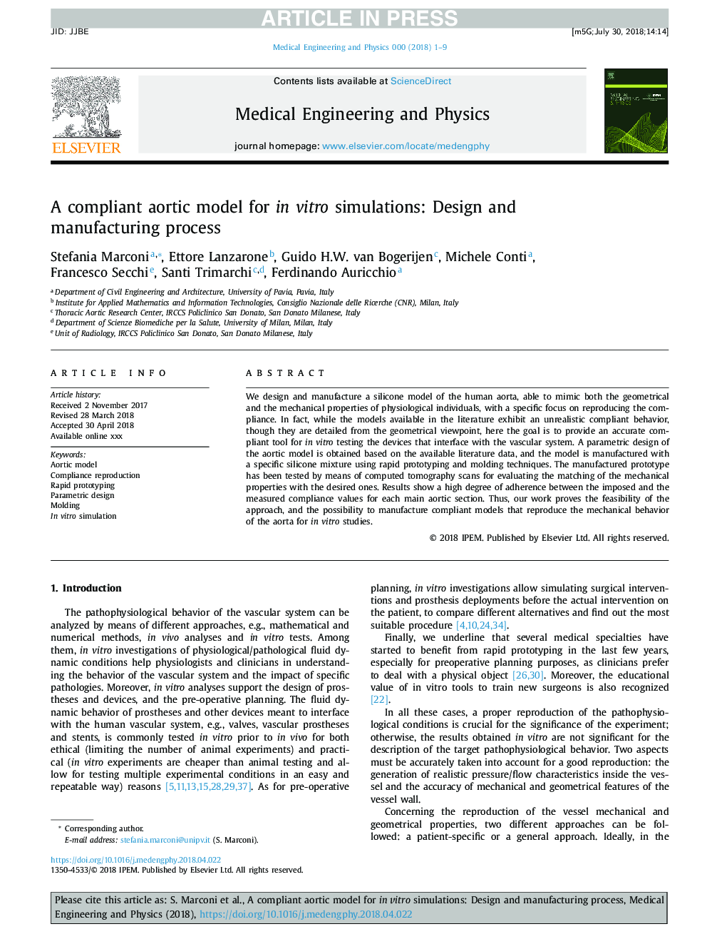 A compliant aortic model for in vitro simulations: Design and manufacturing process