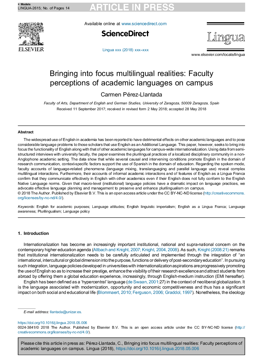 Bringing into focus multilingual realities: Faculty perceptions of academic languages on campus