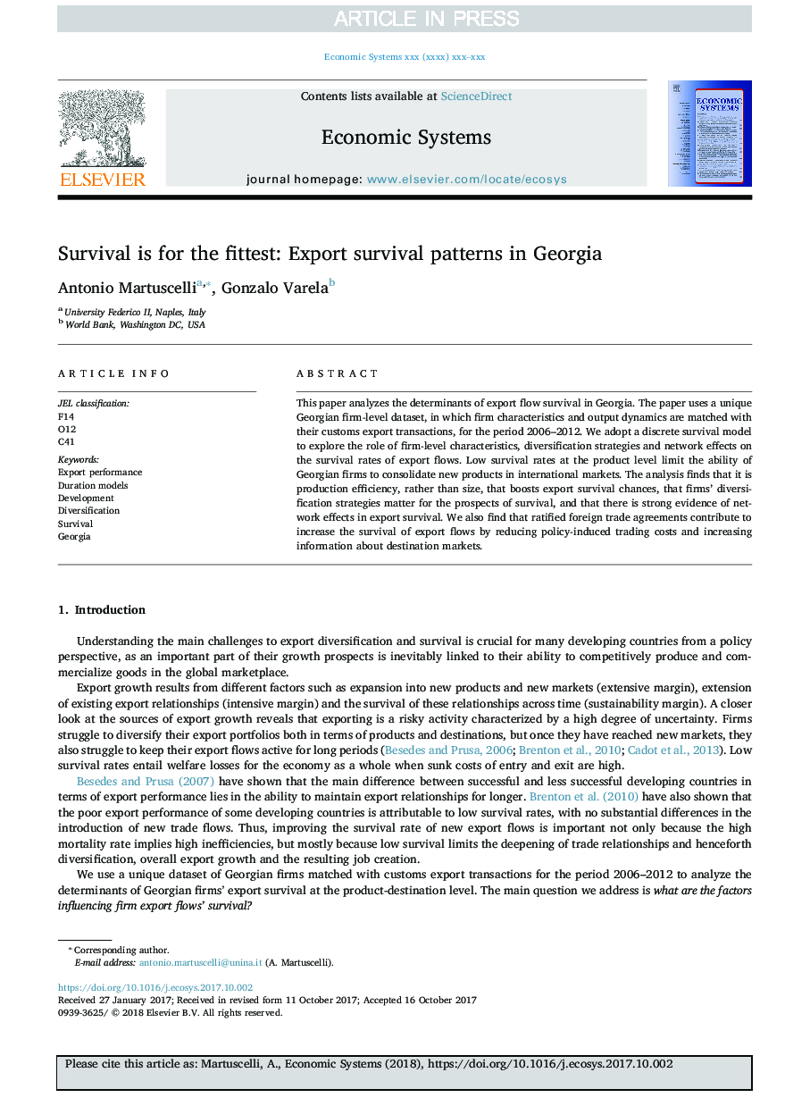 Survival is for the fittest: Export survival patterns in Georgia