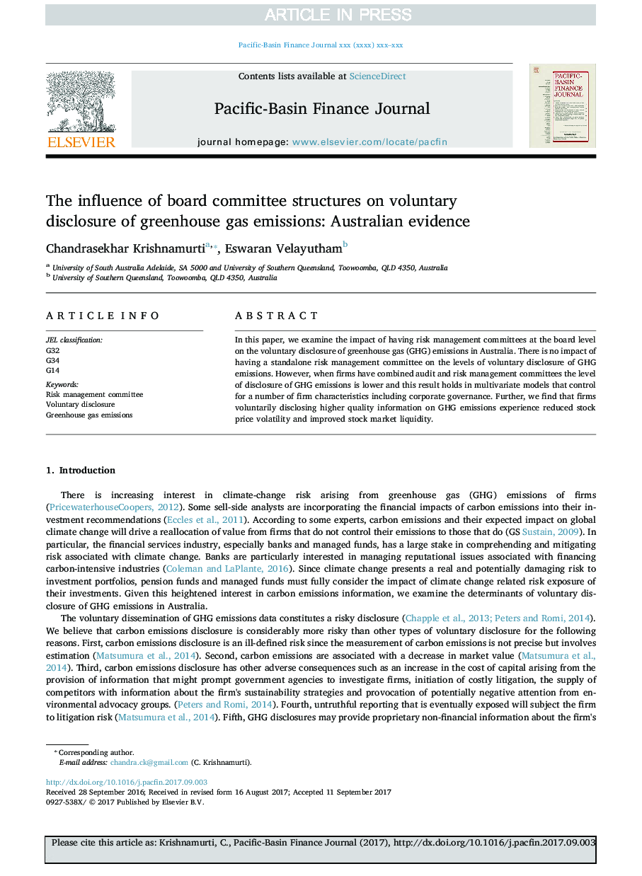The influence of board committee structures on voluntary disclosure of greenhouse gas emissions: Australian evidence