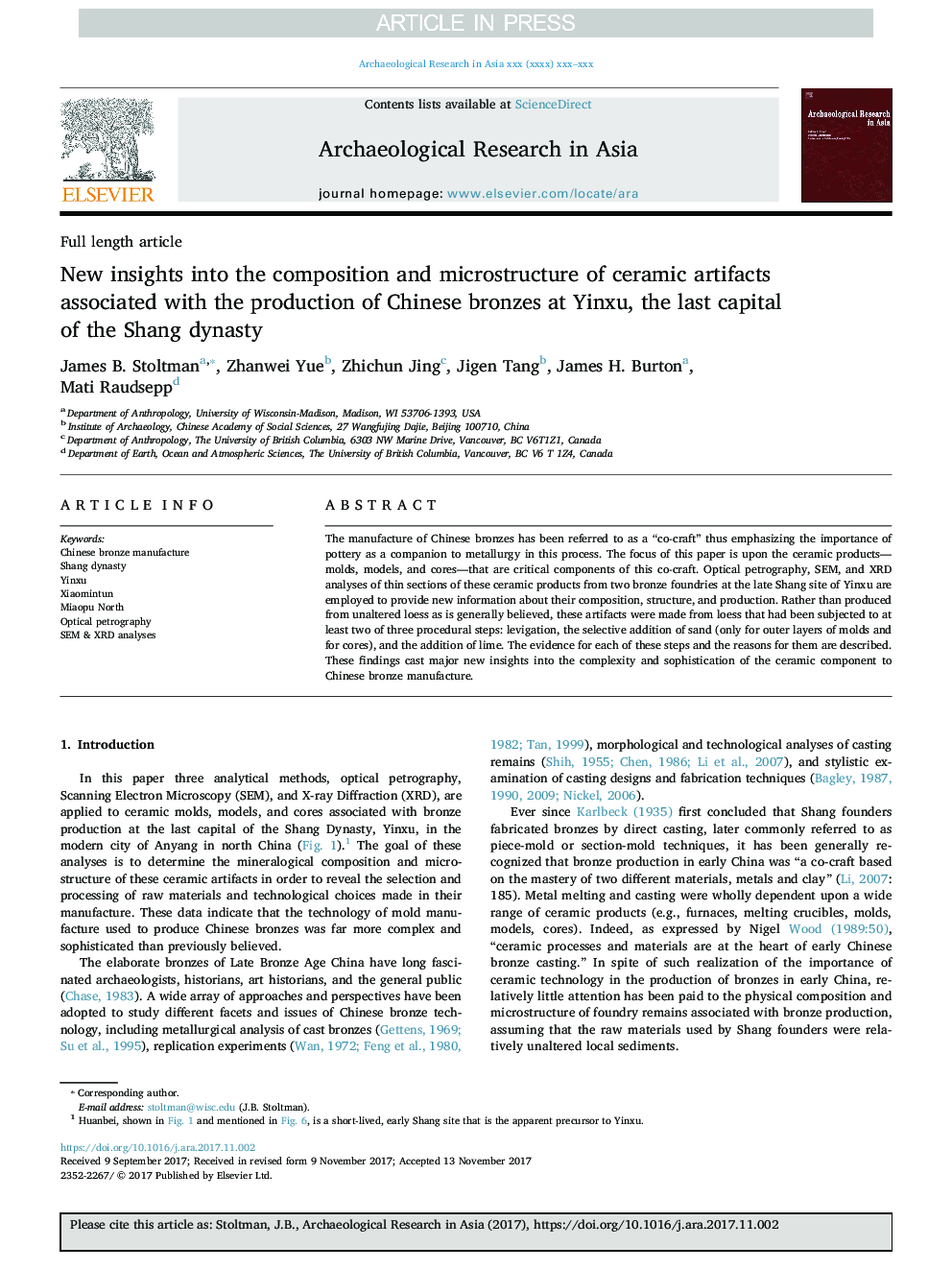 New insights into the composition and microstructure of ceramic artifacts associated with the production of Chinese bronzes at Yinxu, the last capital of the Shang dynasty