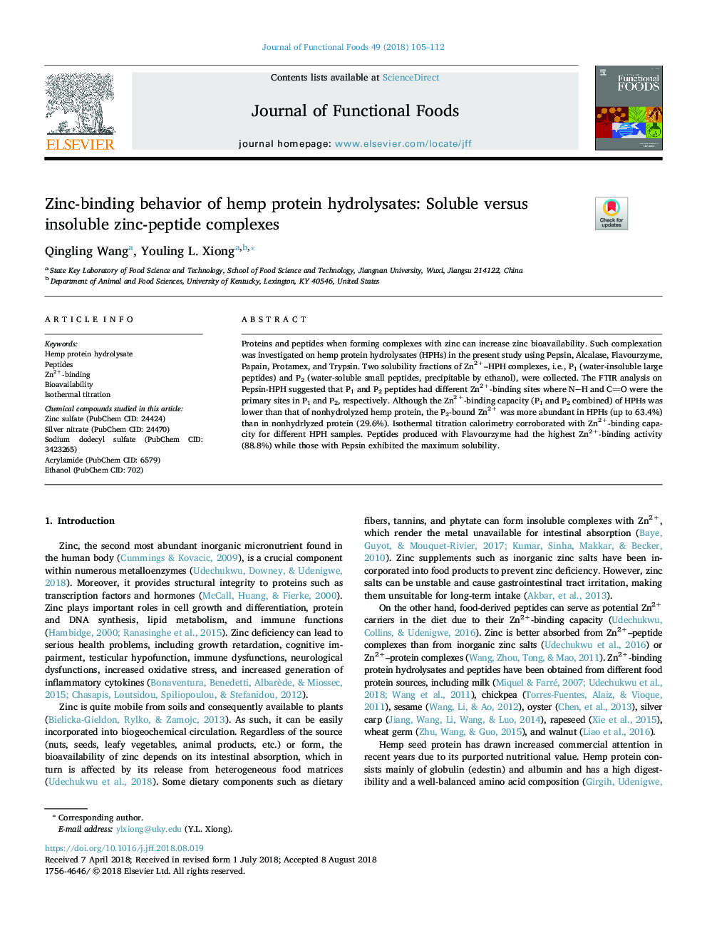 رفتار اتصال روی بافت هیدرولیز پروتئین کپس: مجتمع روی پپتیدی محلول در برابر غیر محلول